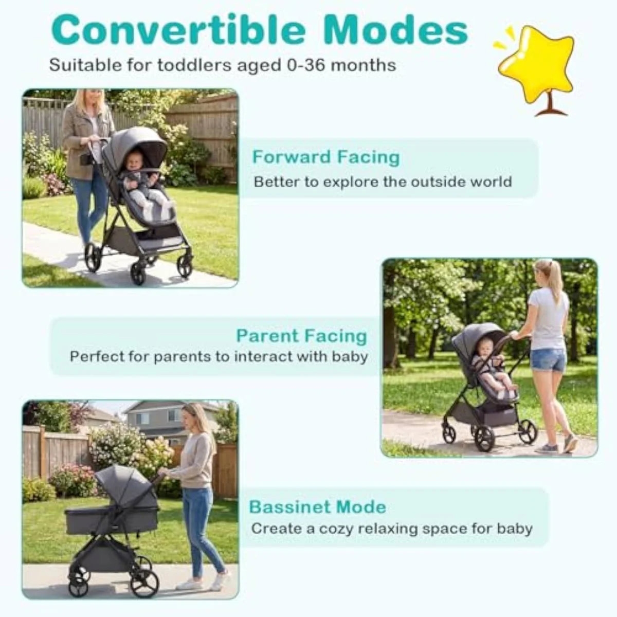 The Baby Joy 2-in-1 high-seat convertible stroller with a reversible seat, listed for 0-36 months