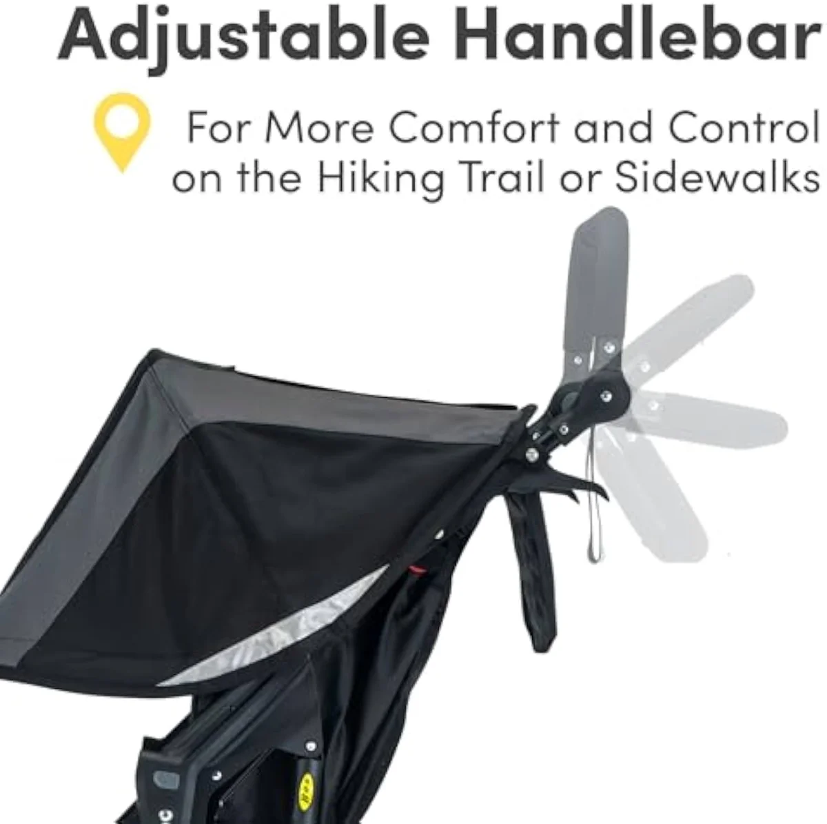 The BOB Revolution Flex 3.0 canopy extended over the upright toddler seat