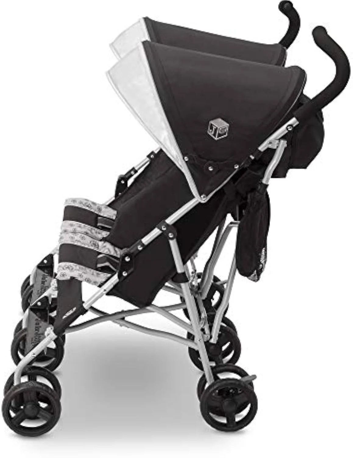 The Jeep Scout side-by-side double stroller shown open, a two-seat frame whose width decides Disney gate clearance