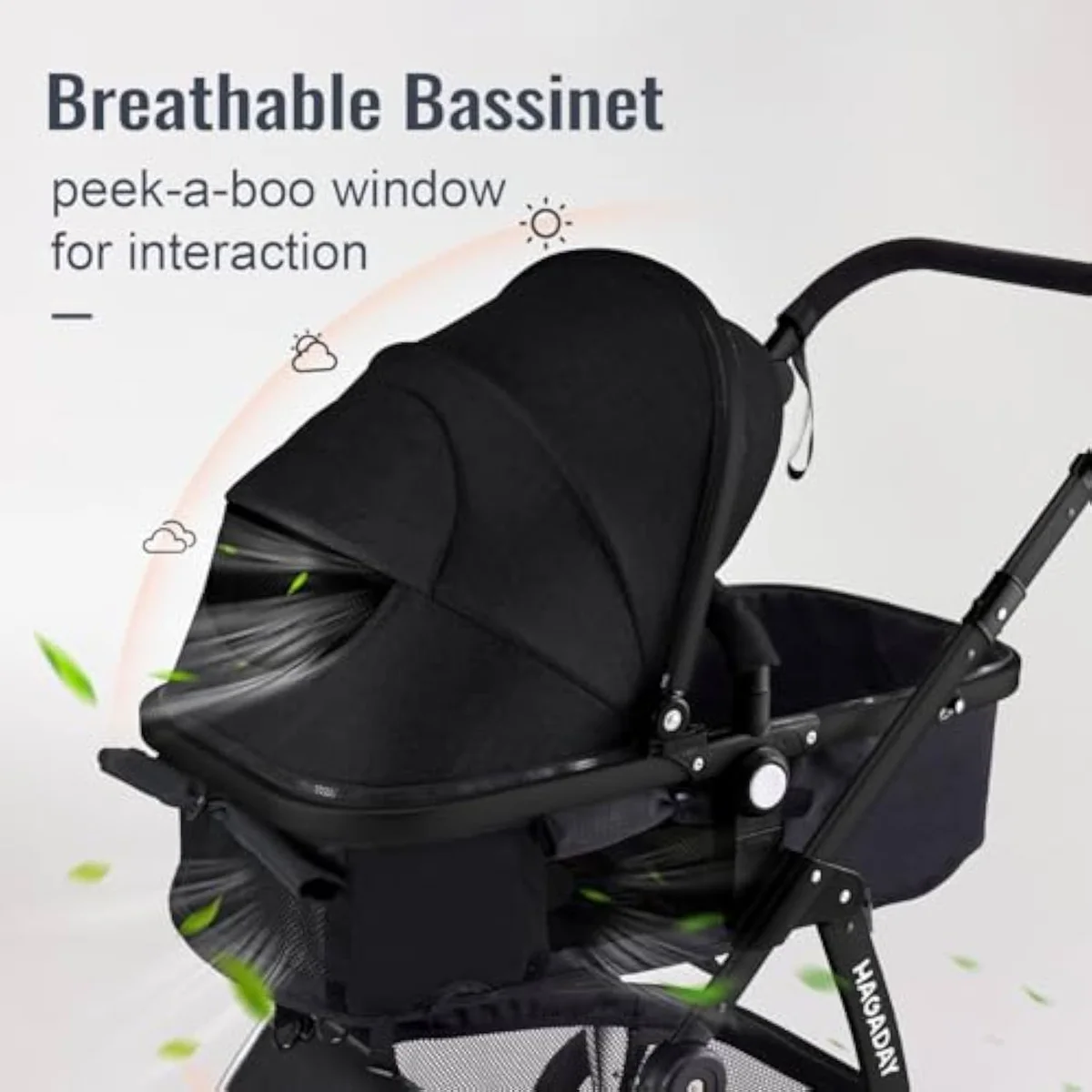 The Hagaday Baby Stroller folded, showing its footprint against a trunk-sized space