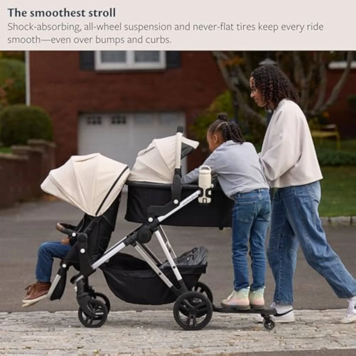 The Mockingbird 3.0 configured as a double stroller for two children