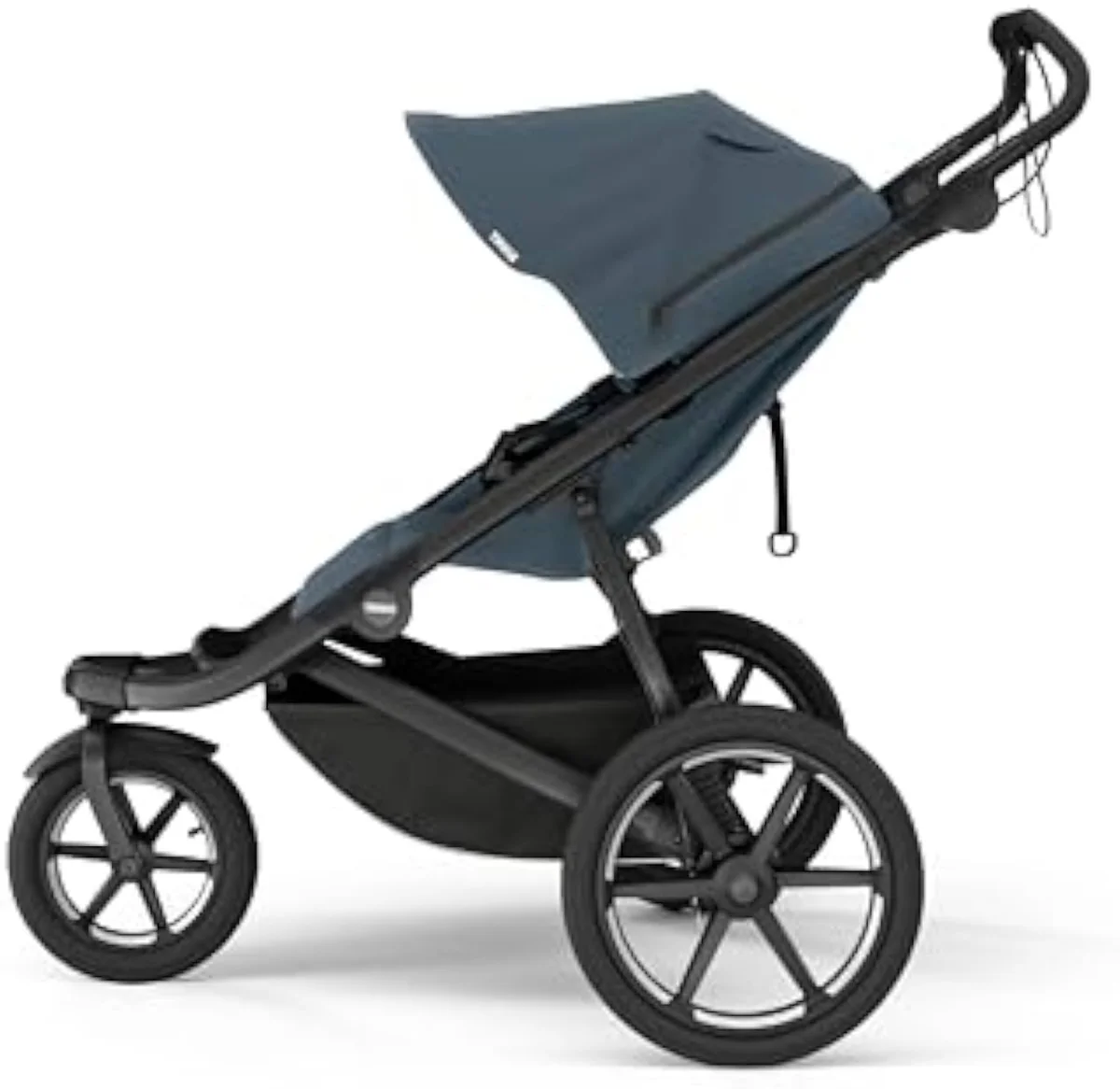 The Thule Urban Glide 3 single-child all-terrain jogging stroller with its single swivel front wheel and air-filled tires