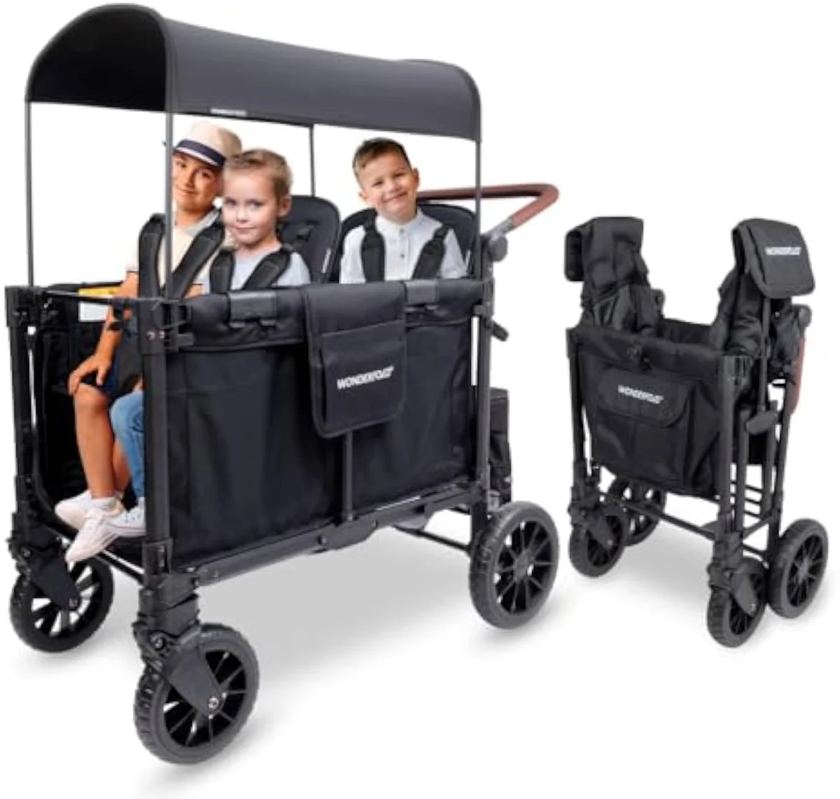 The WonderFold W4 Luxe Pro, the brand's premium 4-seat push-pull stroller wagon